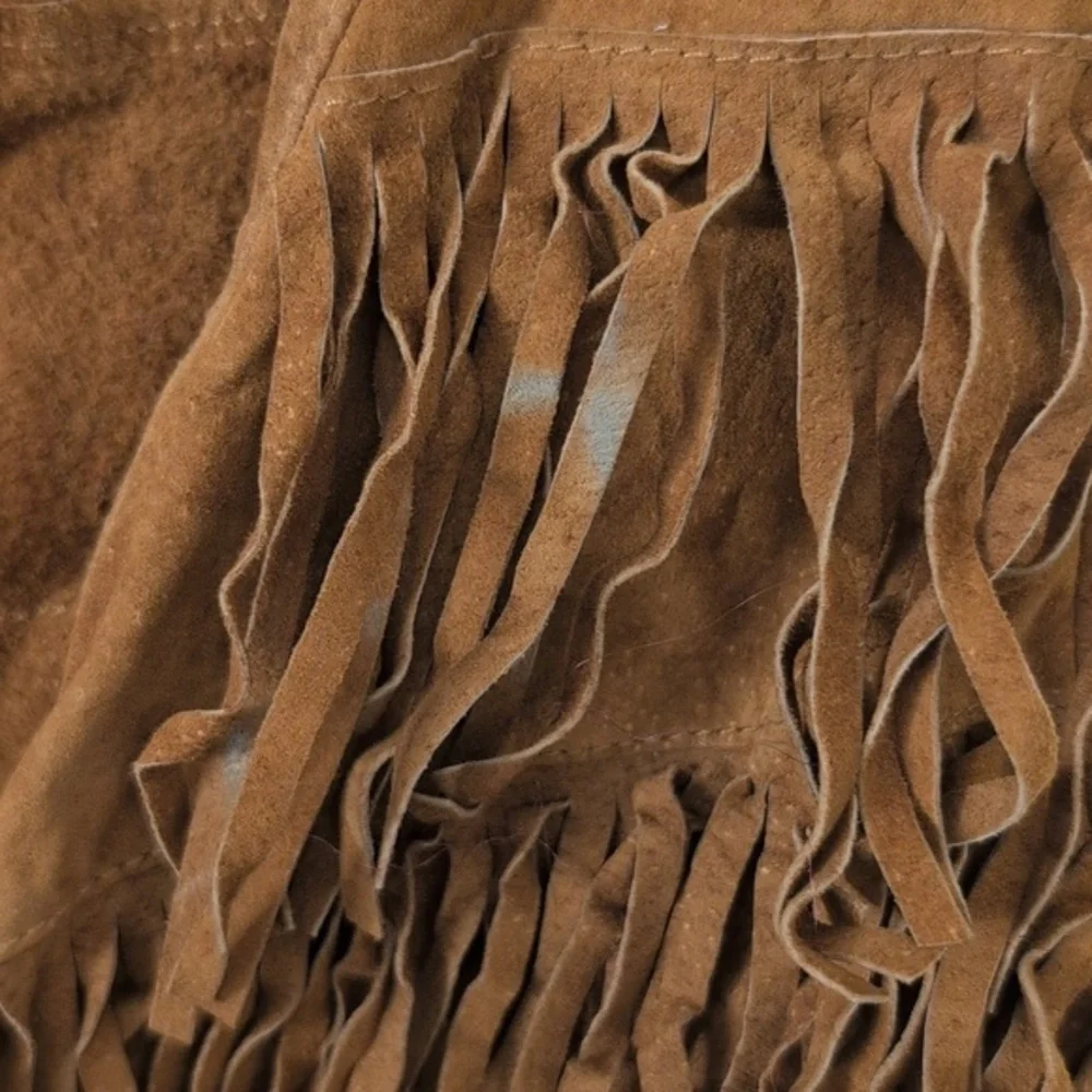 Forever 21 Womens Small Fringe Vest Brown Leather Y2K Western Boho Festival - Picture 4 of 7